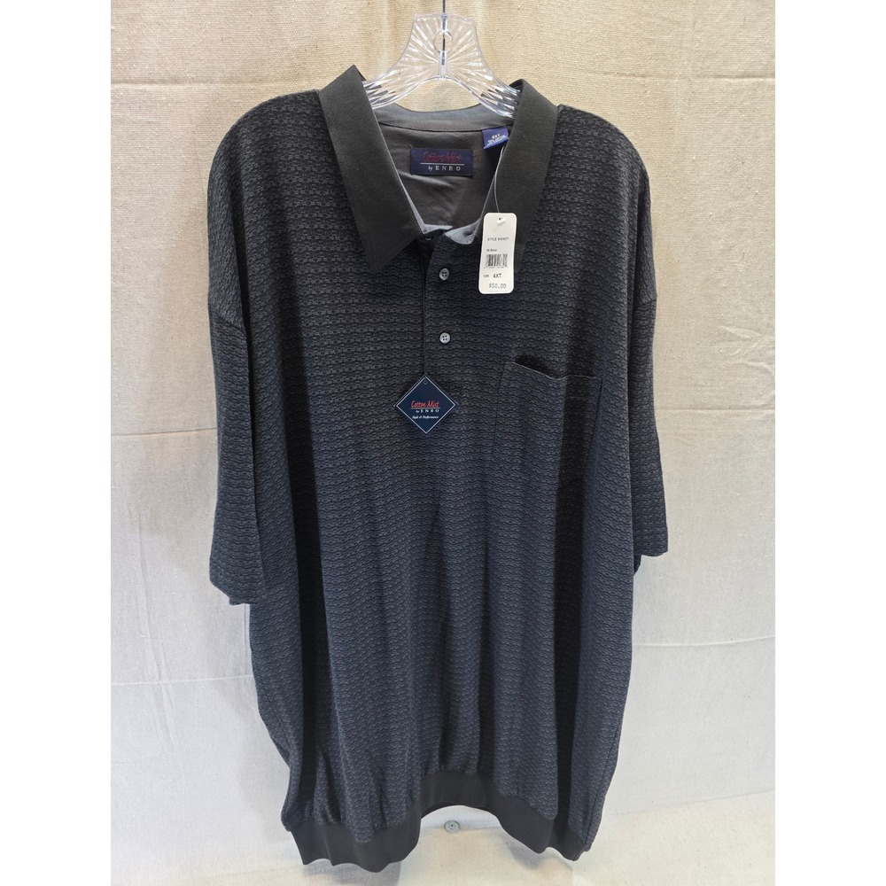 Enro Cotton Mist Mens 4XT Black Textured Short Sleeve Banded Bottom Polo Shirt